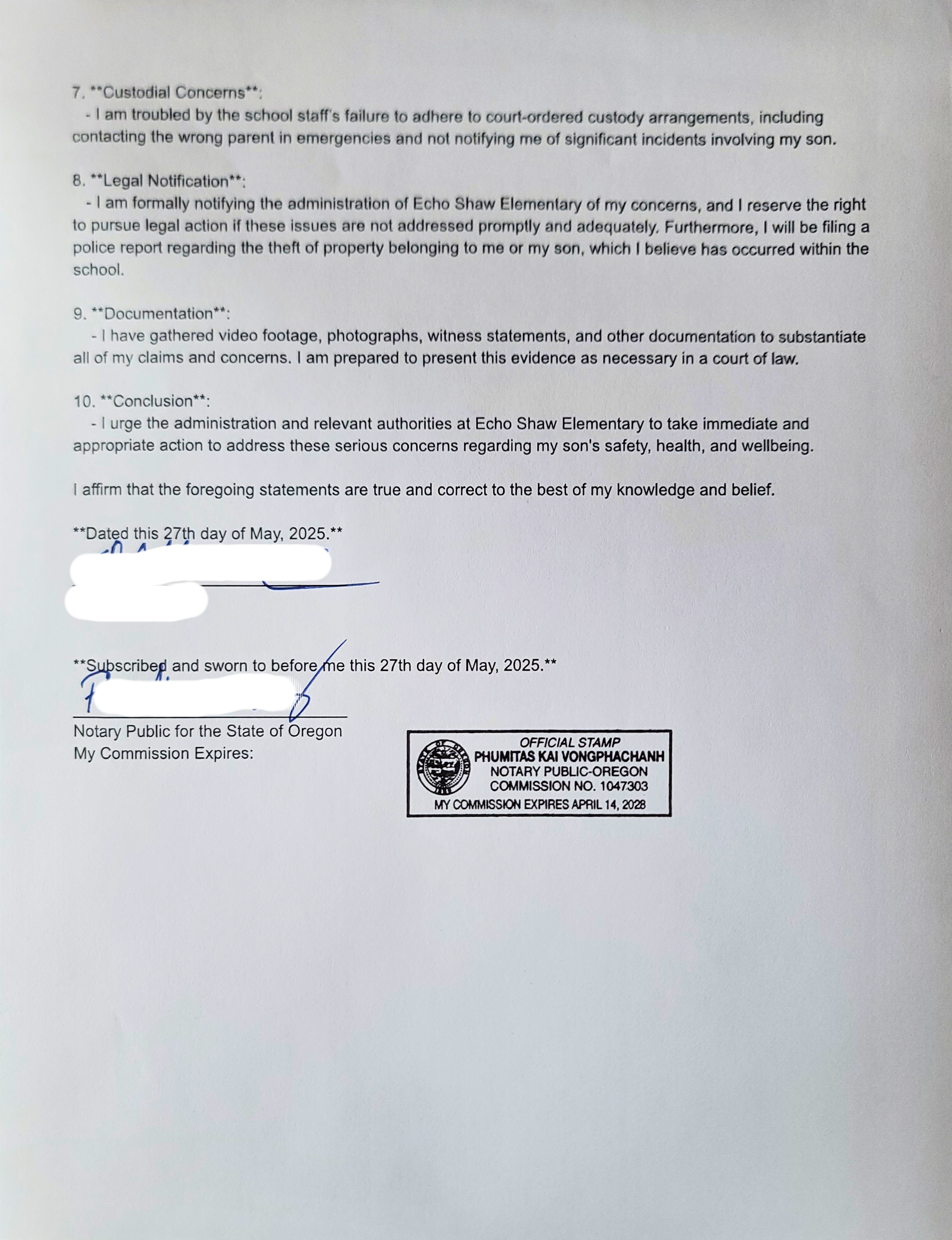 Affidavit of Truth - Echo Shaw Elementary School - 2